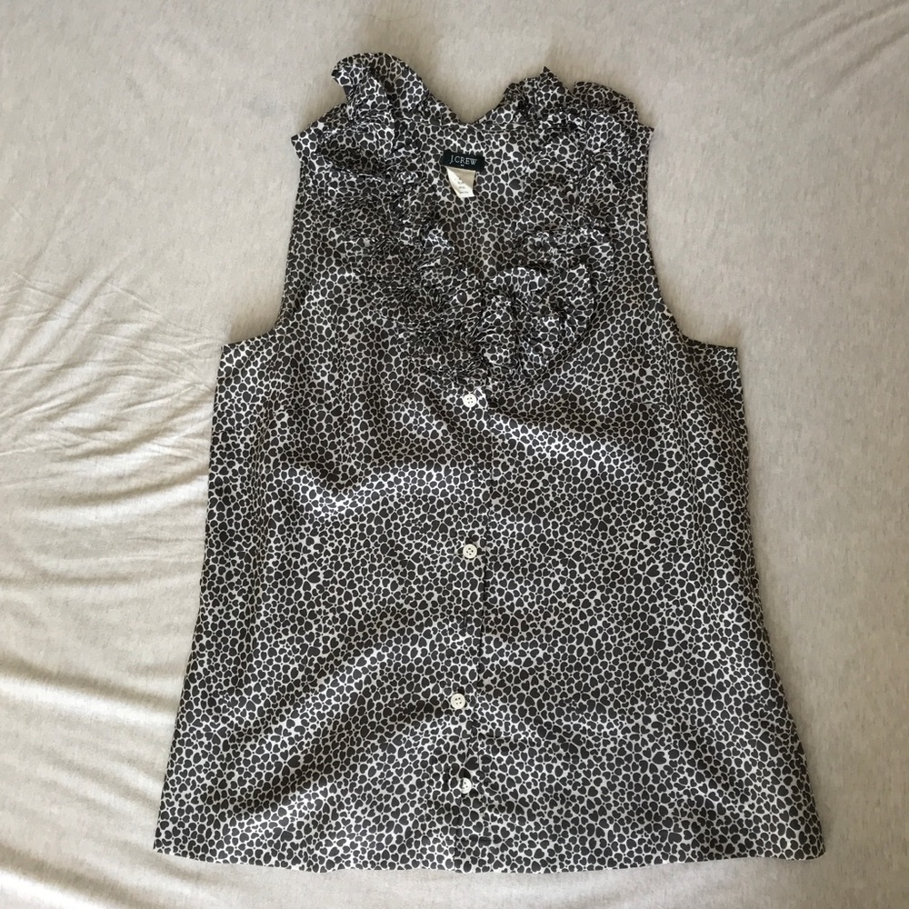 J Crew Patterned Silk Ruffle Collar Shell - image 1